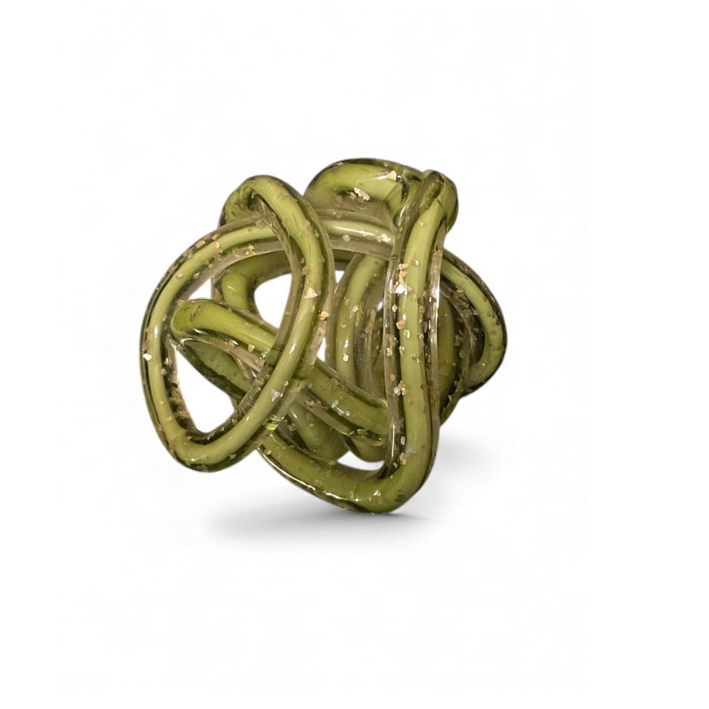 Green Glass Knot Decor – Modern Art Glass Orb Sculpture – Table Styling Accent - Picture 6 of 10